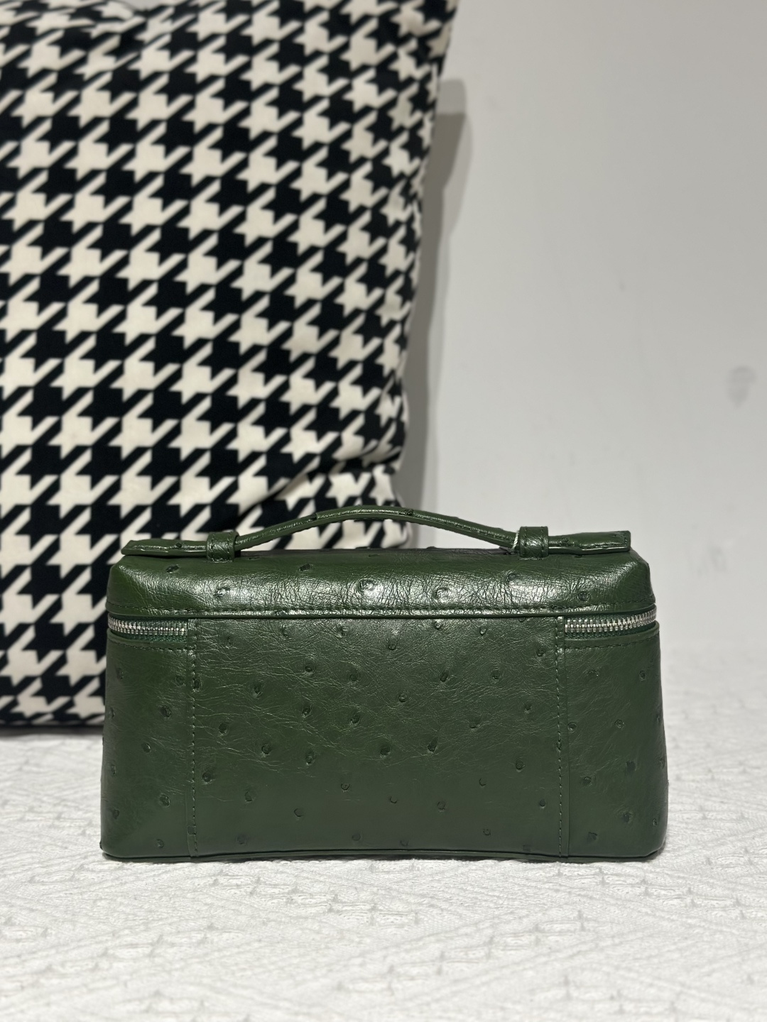Ostrich Leather Olive Green 19cm Silver Hardware Top Handle Bag WOB100 image 3