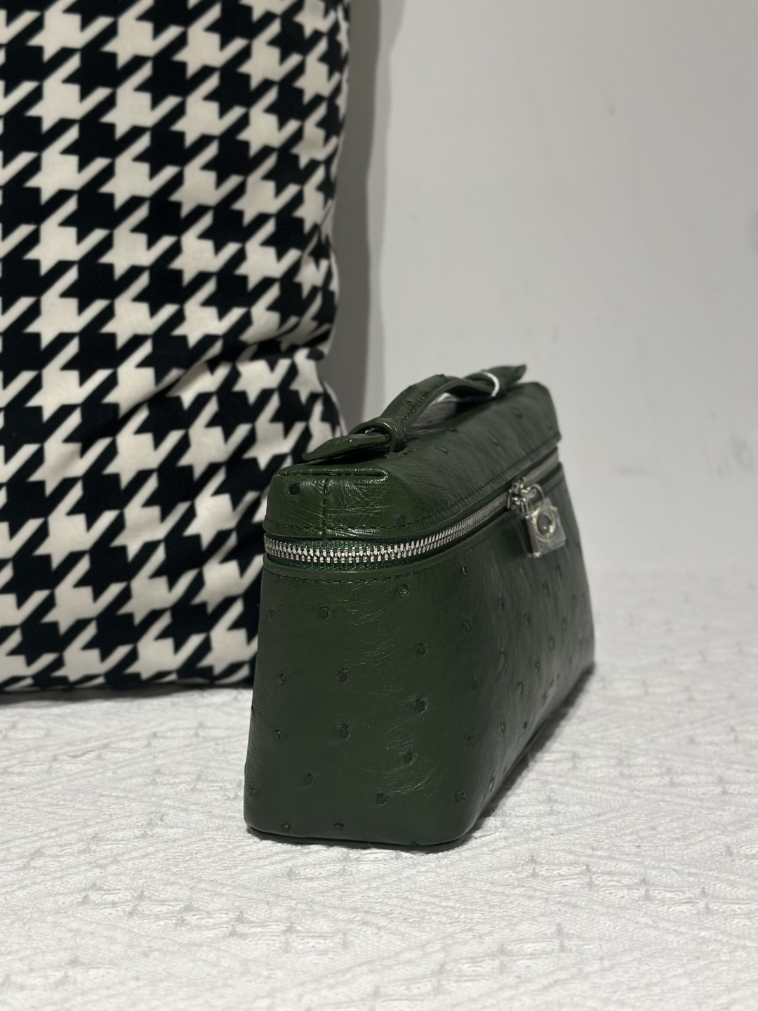 Ostrich Leather Olive Green 19cm Silver Hardware Top Handle Bag WOB100 image 5