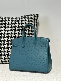 Ostrich Leather Aqua Blue 25cm Gold Hardware Top Handle Tote Bag WOB102 image 3