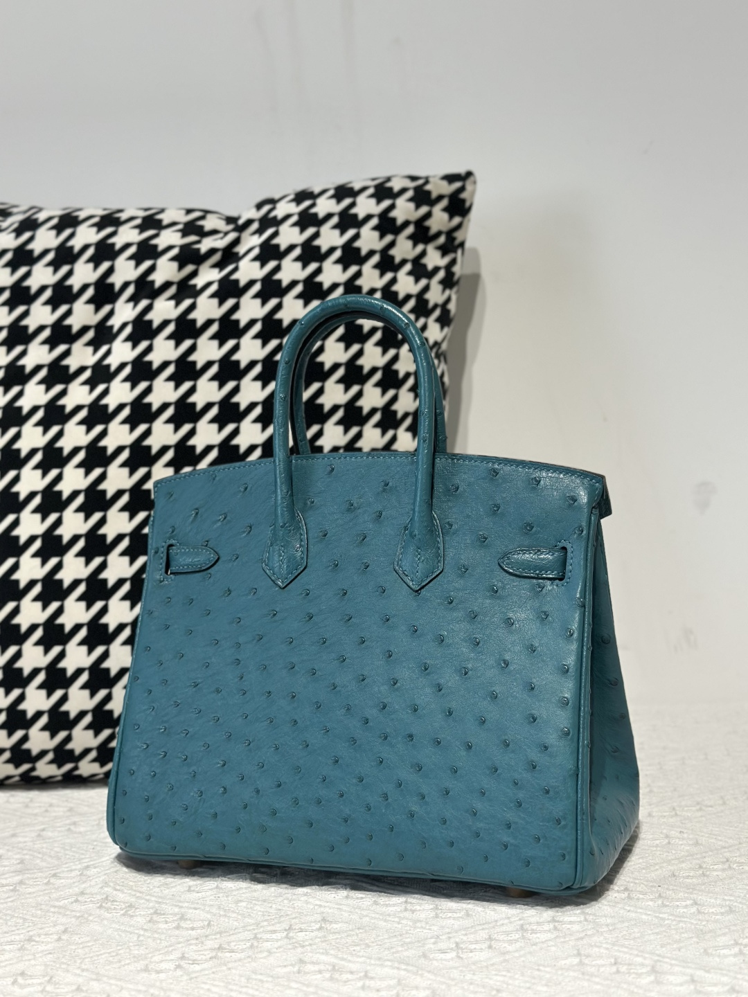 Ostrich Leather Aqua Blue 25cm Gold Hardware Top Handle Tote Bag WOB102 image 3