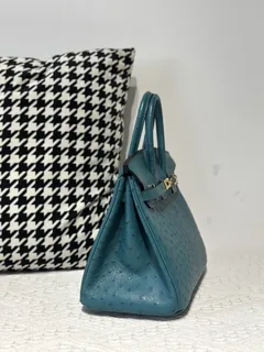 Ostrich Leather Aqua Blue 25cm Gold Hardware Top Handle Tote Bag WOB102 image 5