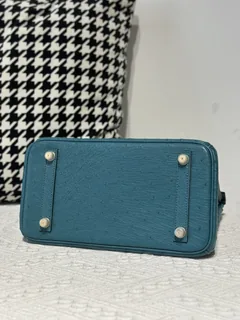 Ostrich Leather Aqua Blue 25cm Gold Hardware Top Handle Tote Bag WOB102 image 6