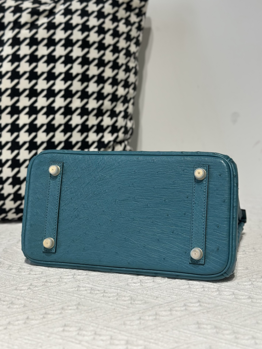 Ostrich Leather Aqua Blue 25cm Gold Hardware Top Handle Tote Bag WOB102 image 6