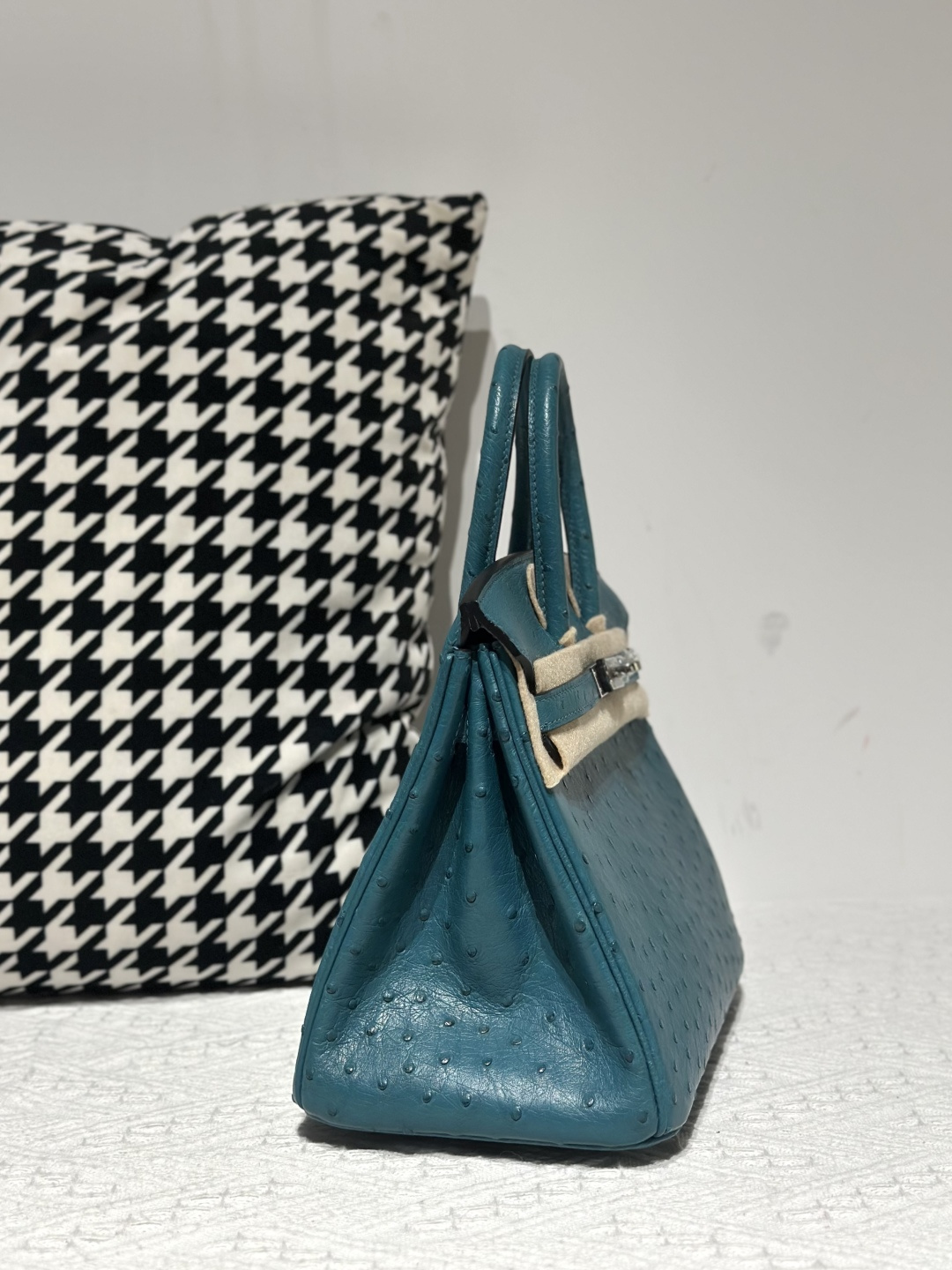 Ostrich Leather Aqua Blue 25cm Silver Hardware Top Handle Tote Bag WOB103 image 5