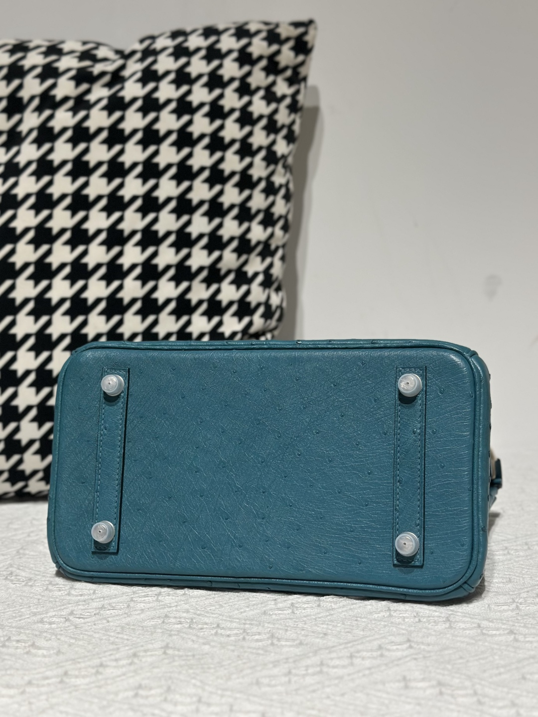 Ostrich Leather Aqua Blue 25cm Silver Hardware Top Handle Tote Bag WOB103 image 6
