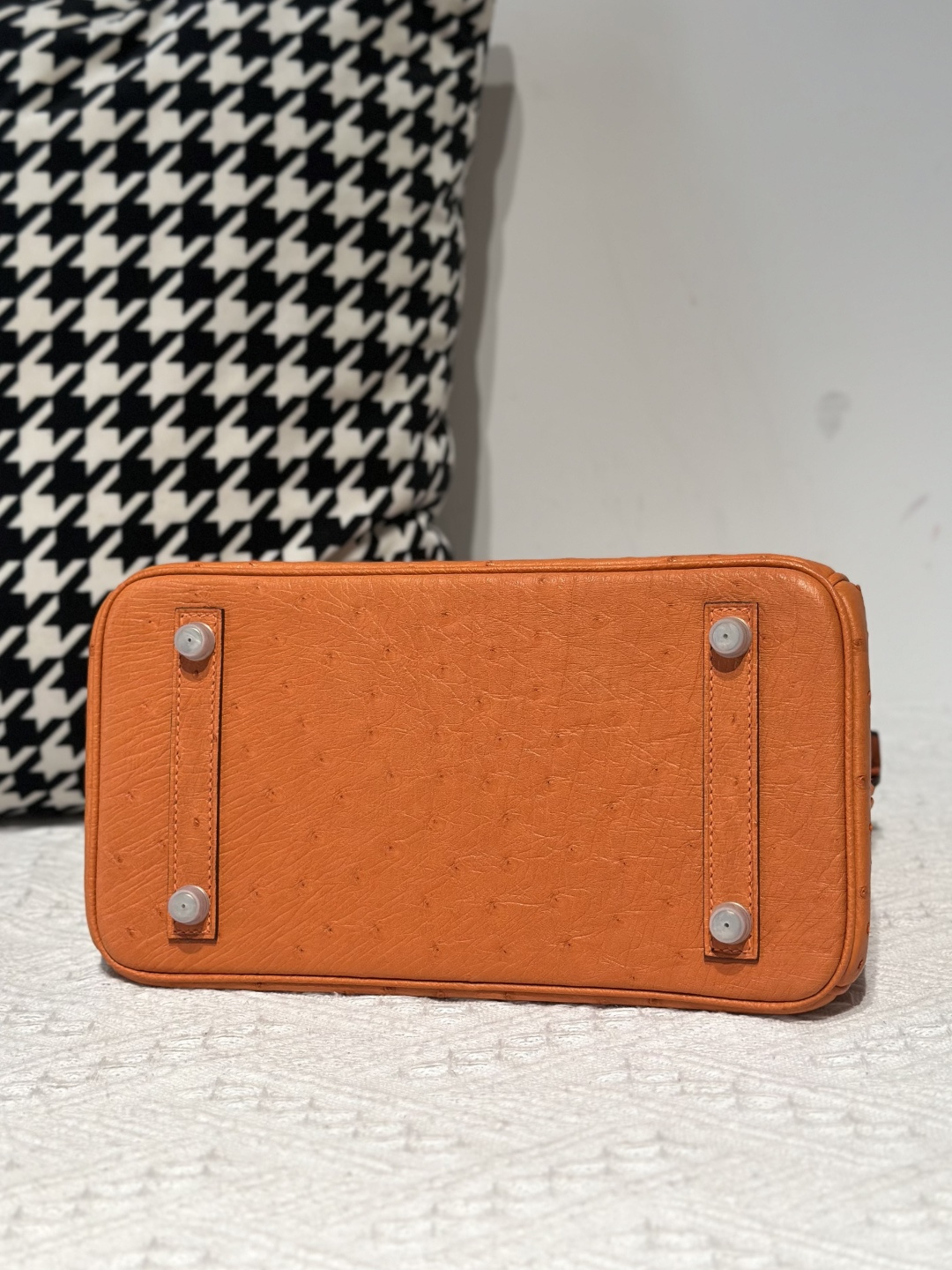 Ostrich Leather Orange 25cm Silver Hardware Top Handle Tote Bag WOB104 image 6