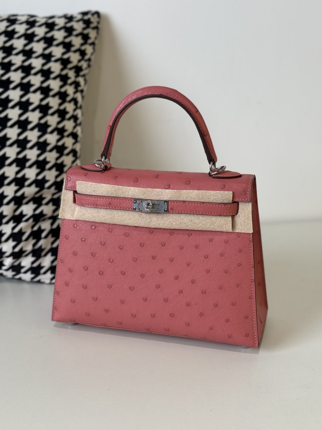 Ostrich Leather Pink 25cm Silver Hardware Top Handle Bag WOB107 image 2