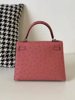 Ostrich Leather Pink 25cm Silver Hardware Top Handle Bag WOB107 image 3