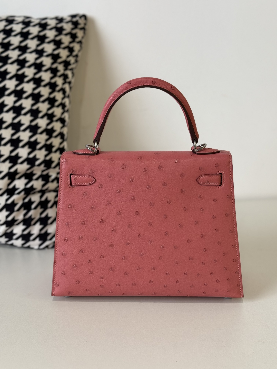 Ostrich Leather Pink 25cm Silver Hardware Top Handle Bag WOB107 image 3