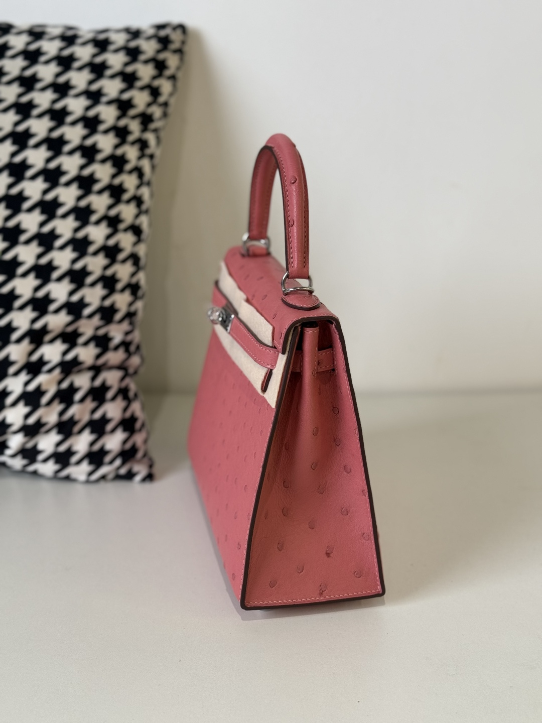 Ostrich Leather Pink 25cm Silver Hardware Top Handle Bag WOB107 image 4