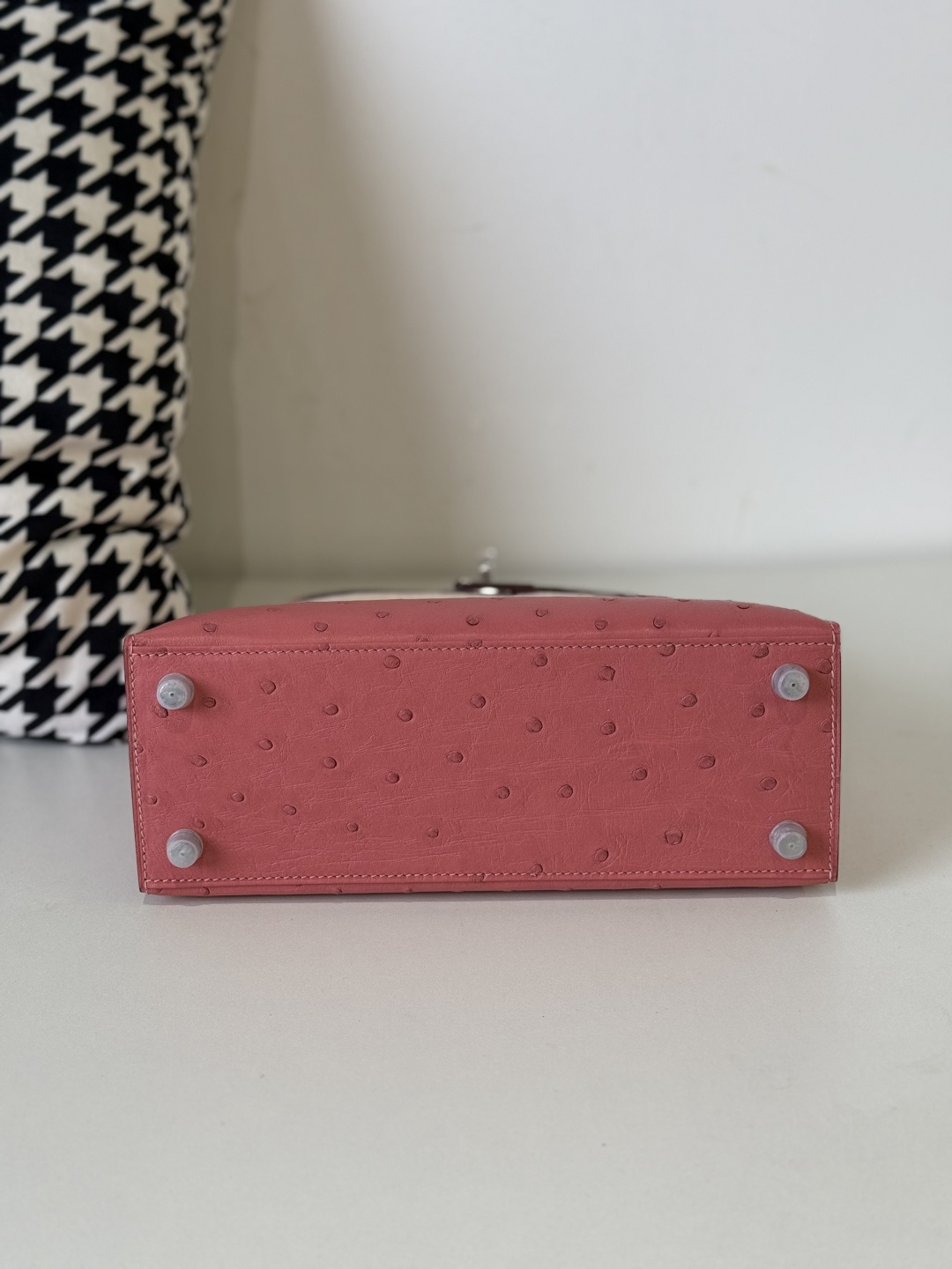 Ostrich Leather Pink 25cm Silver Hardware Top Handle Bag WOB107 image 6