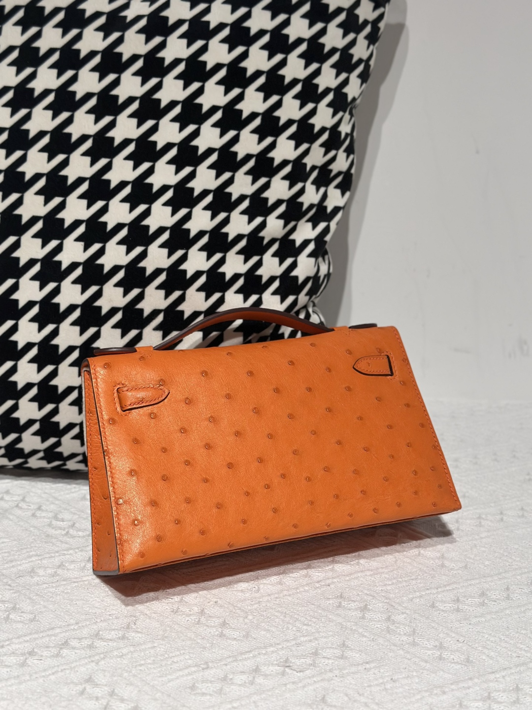 Ostrich Leather Orange Silver Hardware Series I Flap Shoulder Bag WOB110 image 3