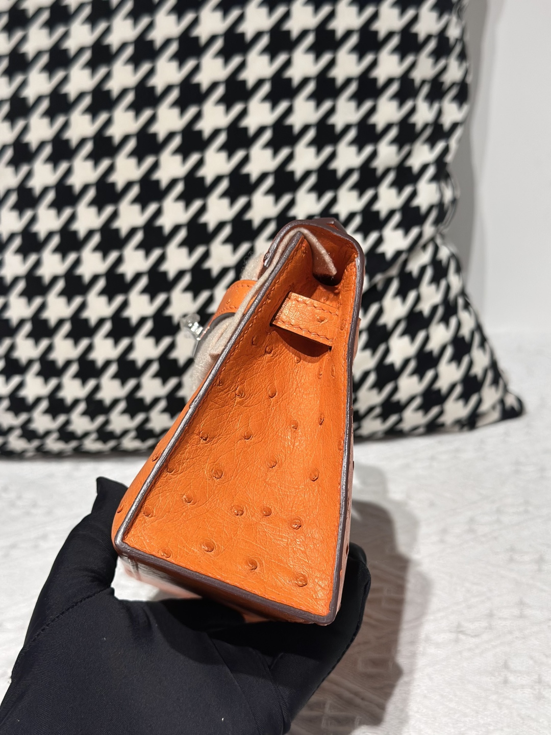 Ostrich Leather Orange Silver Hardware Series I Flap Shoulder Bag WOB110 image 4