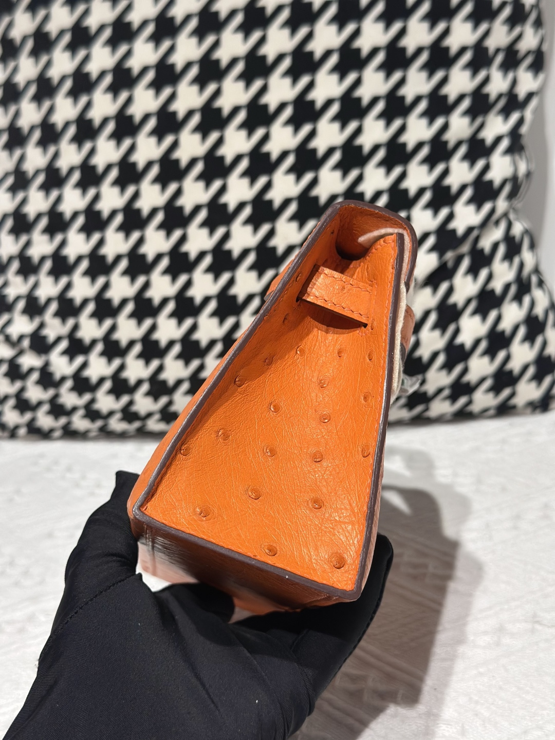 Ostrich Leather Orange Silver Hardware Series I Flap Shoulder Bag WOB110 image 5