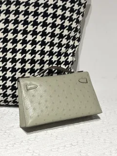 Ostrich Leather Sage Green Gold Hardware Series I Flap Shoulder Bag WOB114 image 3