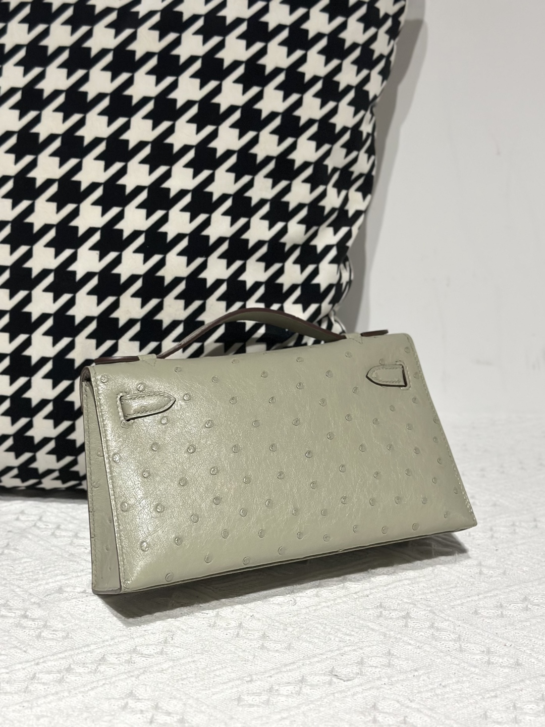 Ostrich Leather Sage Green Gold Hardware Series I Flap Shoulder Bag WOB114 image 3