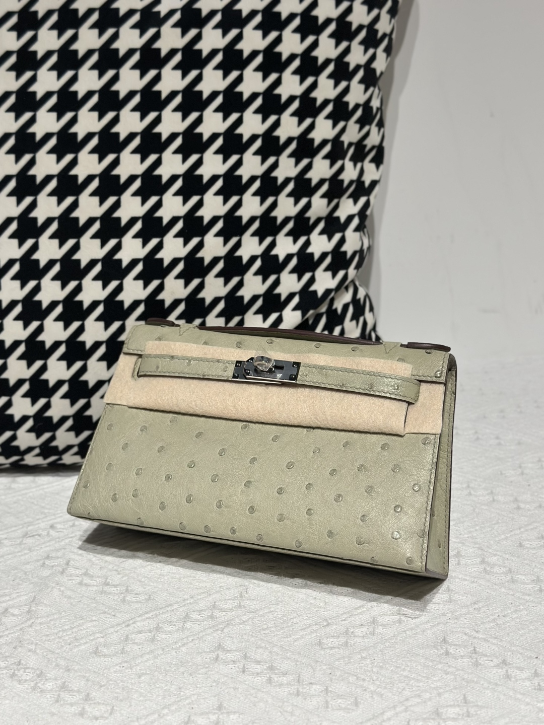 Ostrich Leather Sage Green Silver Hardware Series I Flap Shoulder Bag WOB115 image 2
