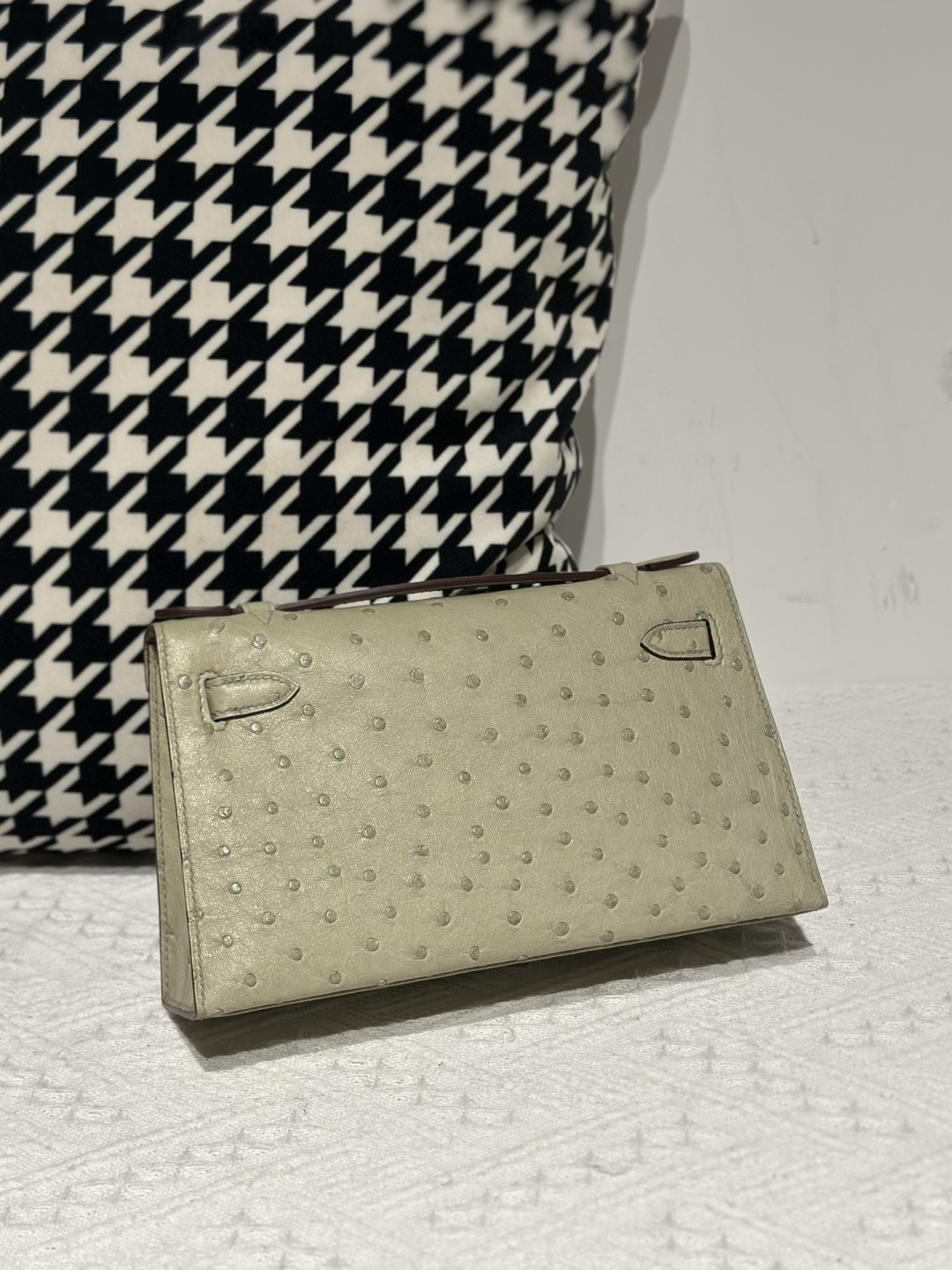 Ostrich Leather Sage Green Silver Hardware Series I Flap Shoulder Bag WOB115 image 3
