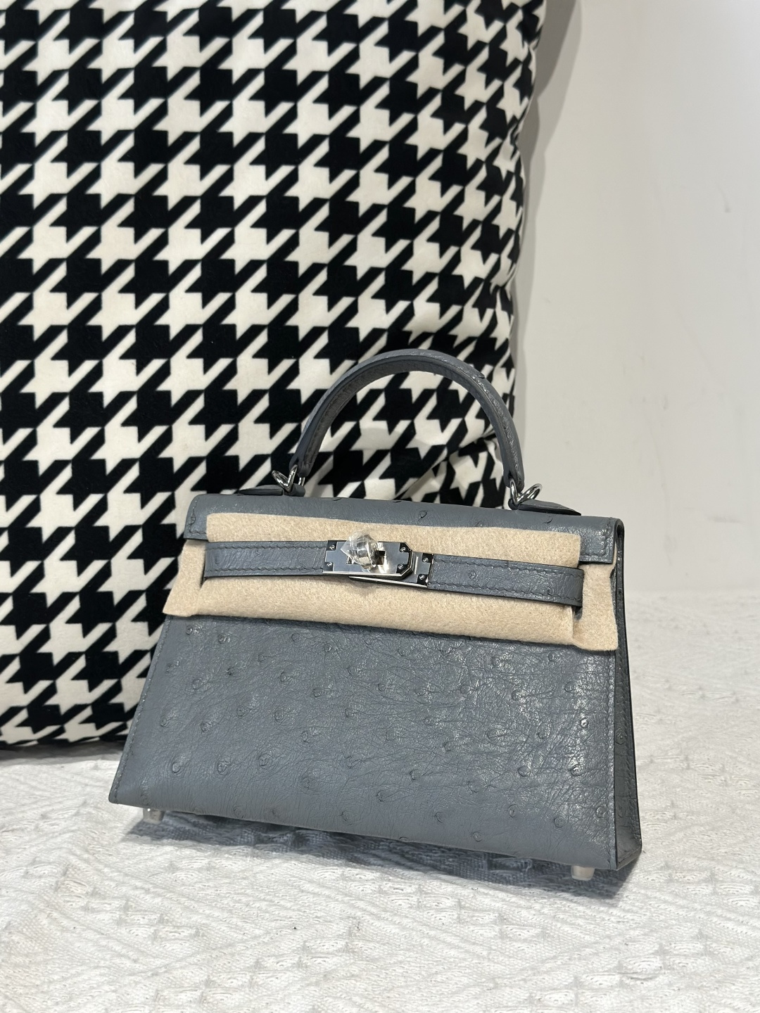 Ostrich Leather Denim Blue Silver Hardware Series II Top Handle Bag WOB117 image 2