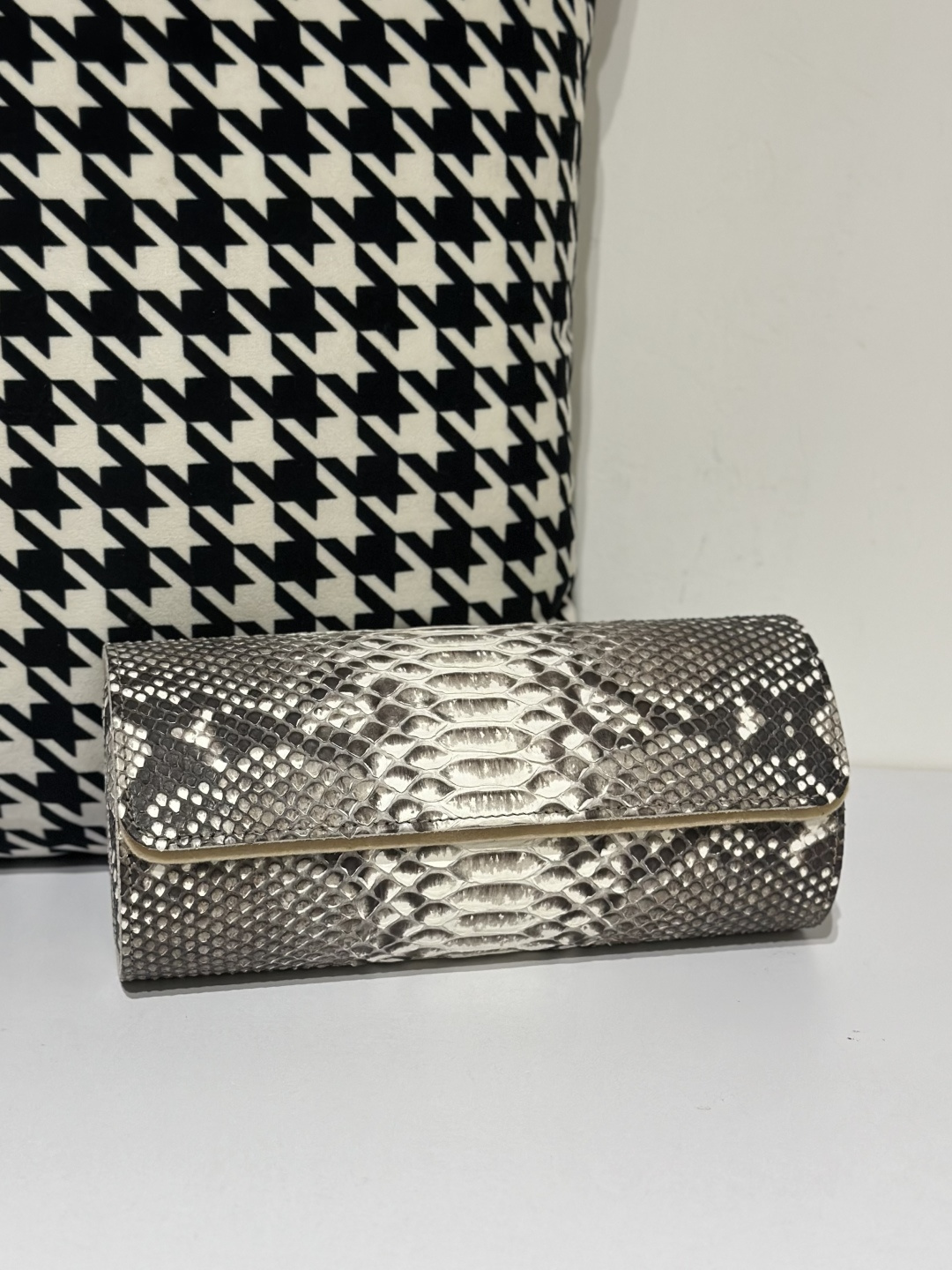 Python Leather 22cm Natural Pattern Silver Hardware Watch Box WPA001