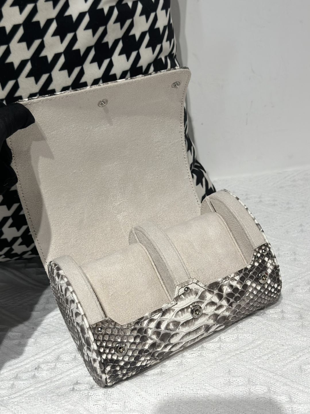 Python Leather 15cm Natural Pattern Silver Hardware Watch Box WPA002 photo 3
