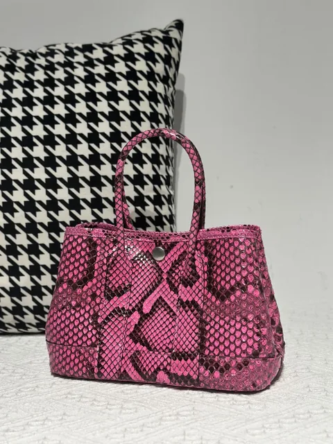 Python Leather 23cm Natural Pattern Silver Hardware Garden Tote Bag WPB005