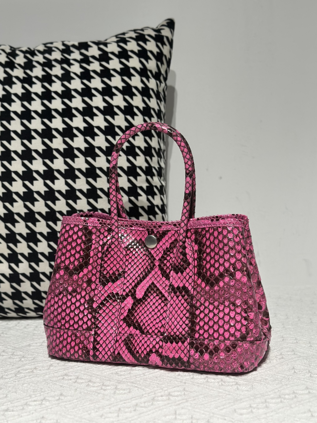 Python Leather 23cm Natural Pattern Silver Hardware Garden Tote Bag WPB005