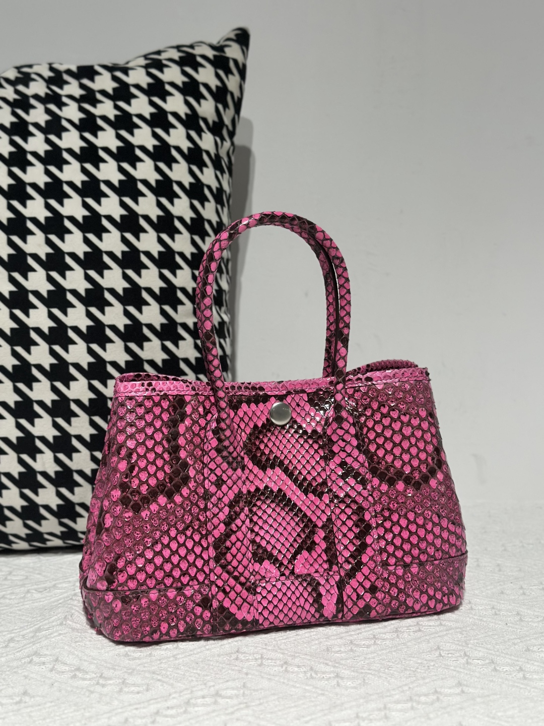 Python Leather 23cm Natural Pattern Silver Hardware Garden Tote Bag WPB005 photo 2