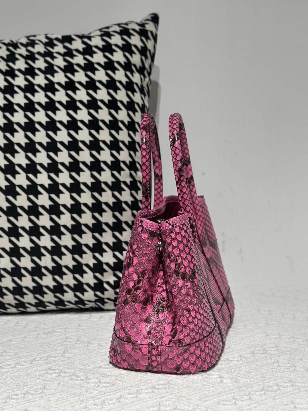 Python Leather 23cm Natural Pattern Silver Hardware Garden Tote Bag WPB005 photo 5