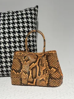 Python Leather Orange 23cm Natural Pattern Silver Hardware Garden Tote Bag WPB006 image 1