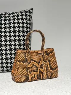 Python Leather Orange 23cm Natural Pattern Silver Hardware Garden Tote Bag WPB006 image 2