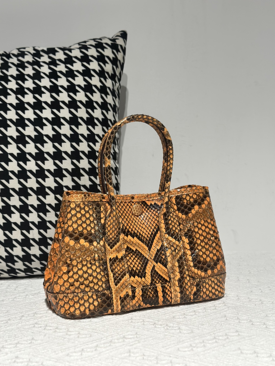 Python Leather Orange 23cm Natural Pattern Silver Hardware Garden Tote Bag WPB006 photo 2