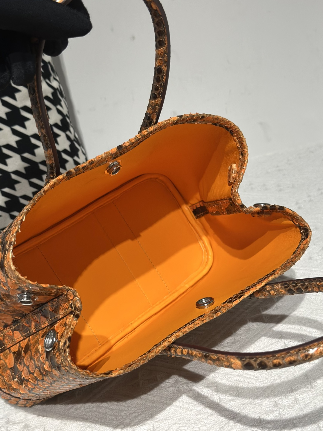 Python Leather Orange 23cm Natural Pattern Silver Hardware Garden Tote Bag WPB006 photo 3