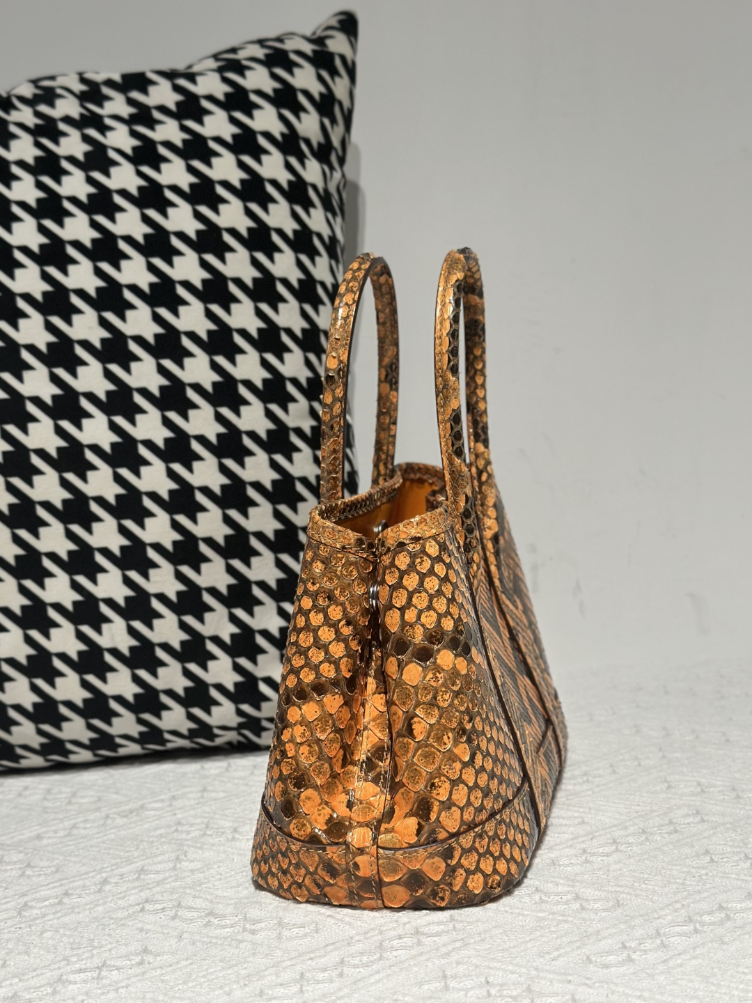 Python Leather Orange 23cm Natural Pattern Silver Hardware Garden Tote Bag WPB006 photo 4