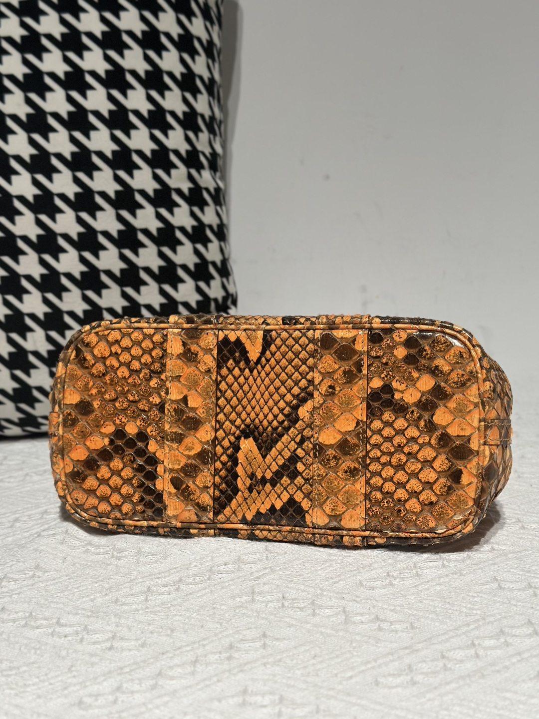 Python Leather Orange 23cm Natural Pattern Silver Hardware Garden Tote Bag WPB006 photo 6