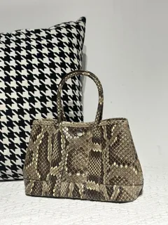 Python Leather Cream 23cm Natural Pattern Silver Hardware Garden Tote Bag WPB007 image 1