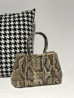 Python Leather Cream 23cm Natural Pattern Silver Hardware Garden Tote Bag WPB007 image 2