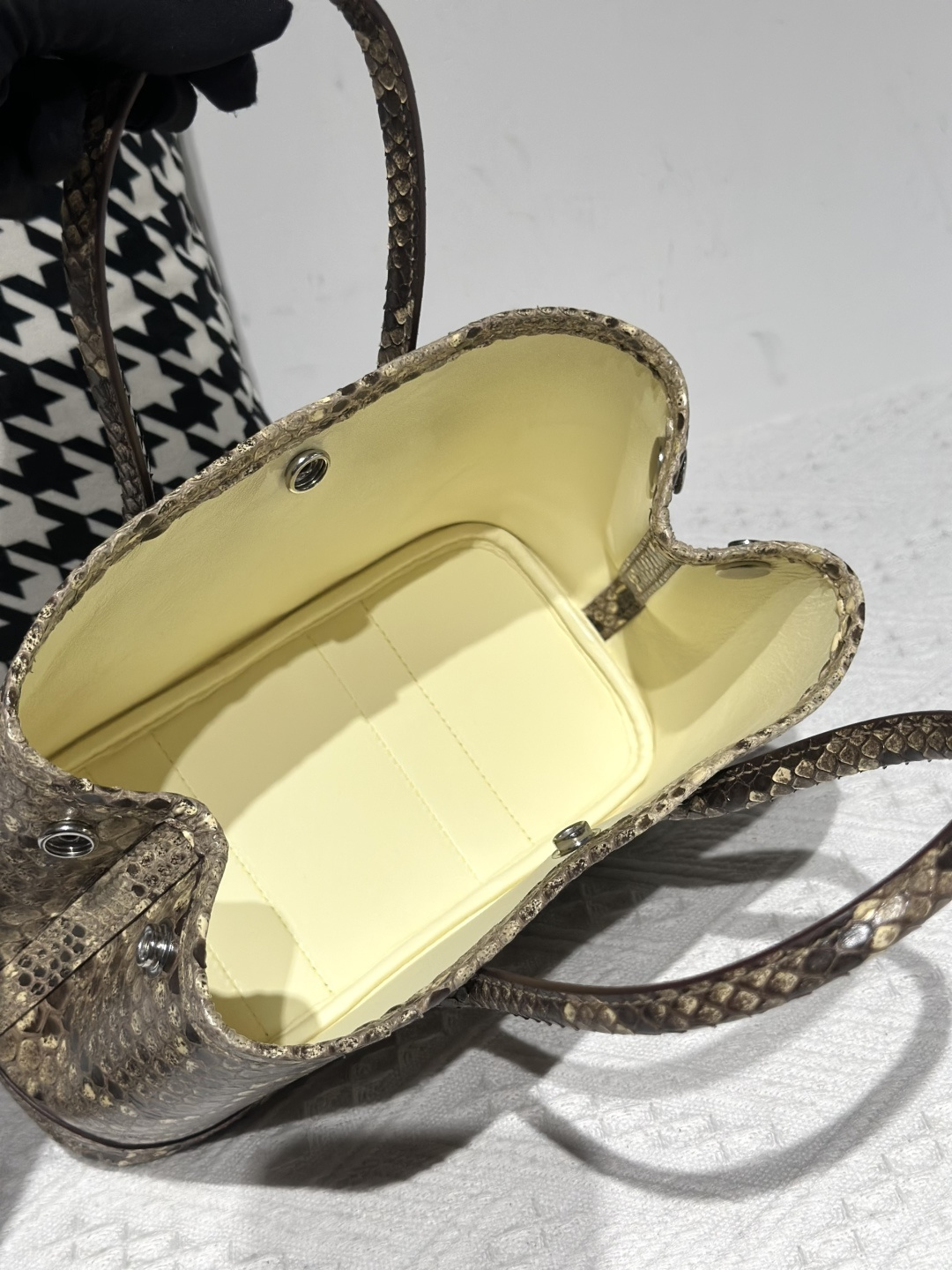 Python Leather Cream 23cm Natural Pattern Silver Hardware Garden Tote Bag WPB007 photo 3