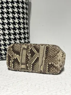 Python Leather Cream 23cm Natural Pattern Silver Hardware Garden Tote Bag WPB007 image 6