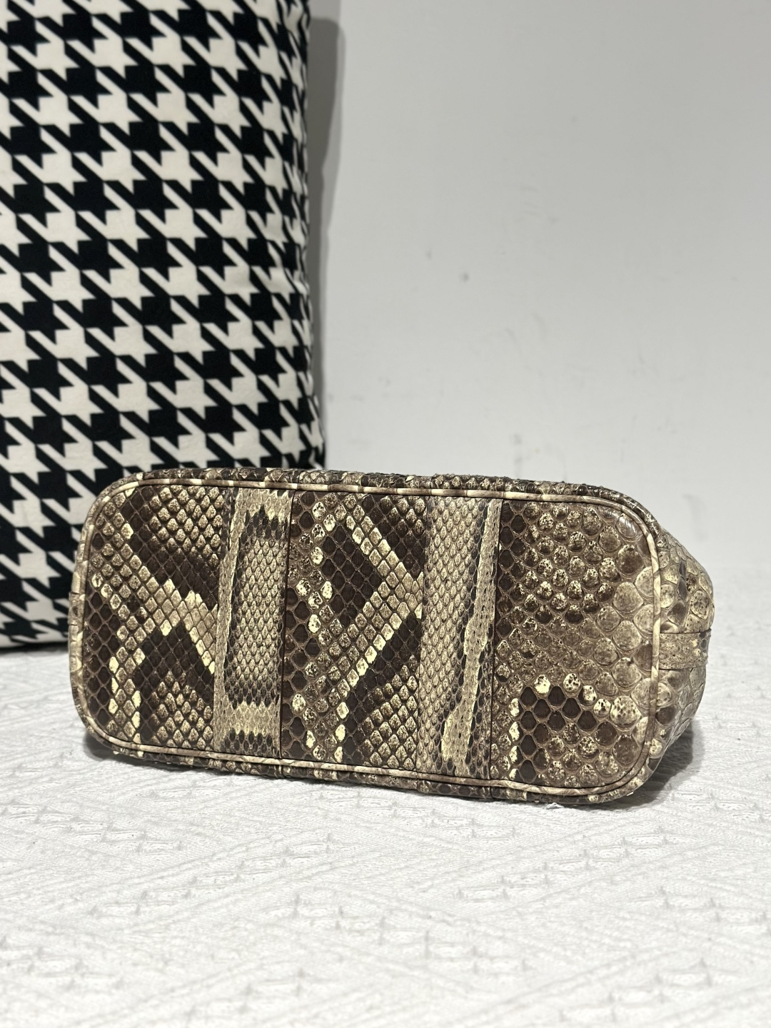 Python Leather Cream 23cm Natural Pattern Silver Hardware Garden Tote Bag WPB007 photo 6