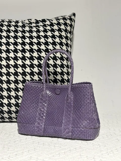 Python Leather Purple 23cm Silver Hardware Garden Tote Bag WPB008