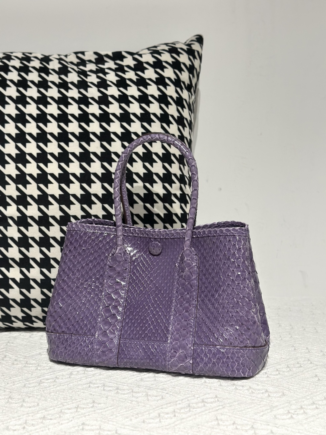 Python Leather Purple 23cm Silver Hardware Garden Tote Bag WPB008