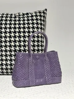 Python Leather Purple 23cm Silver Hardware Garden Tote Bag WPB008 image 2