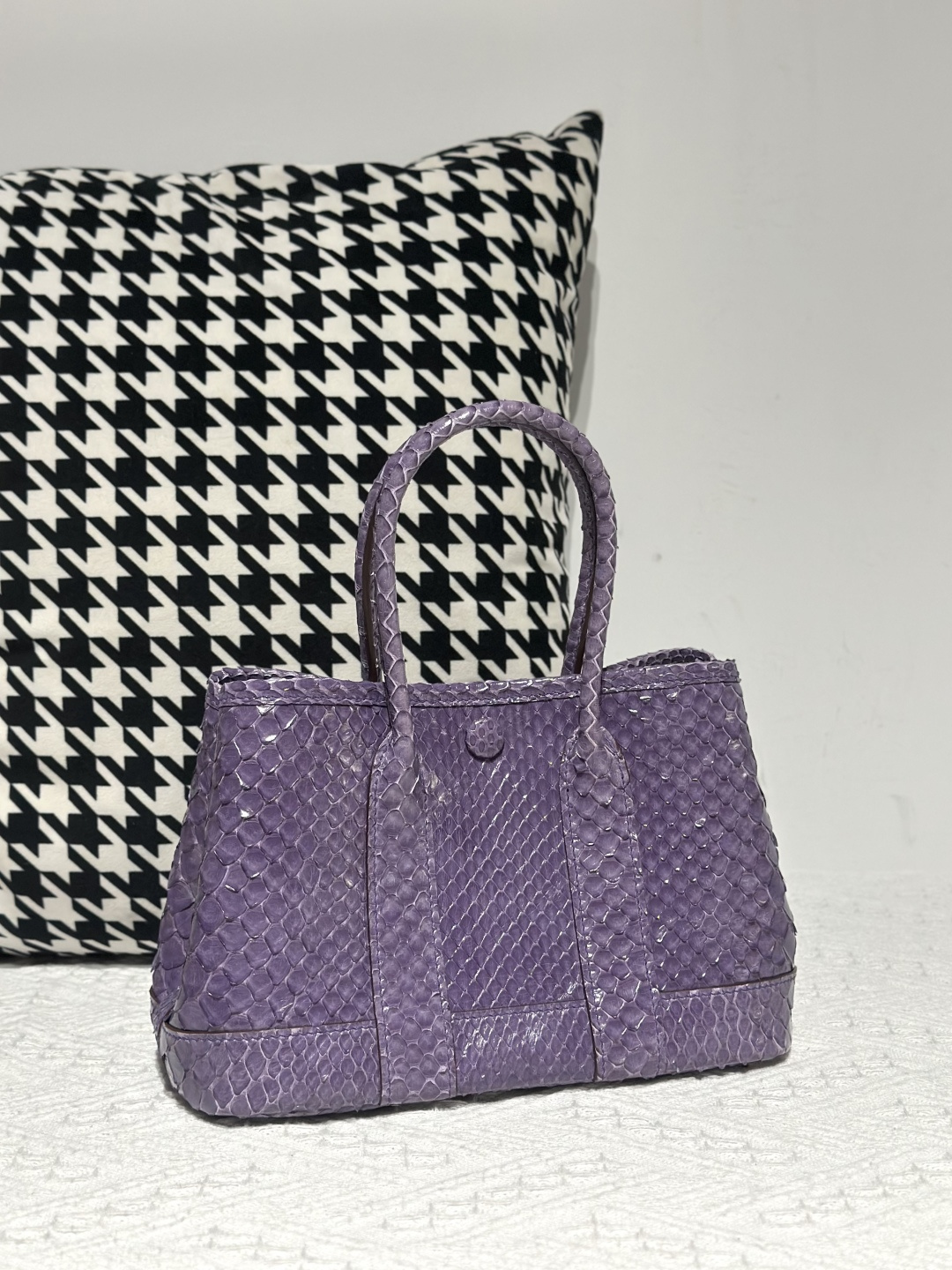Python Leather Purple 23cm Silver Hardware Garden Tote Bag WPB008 photo 2