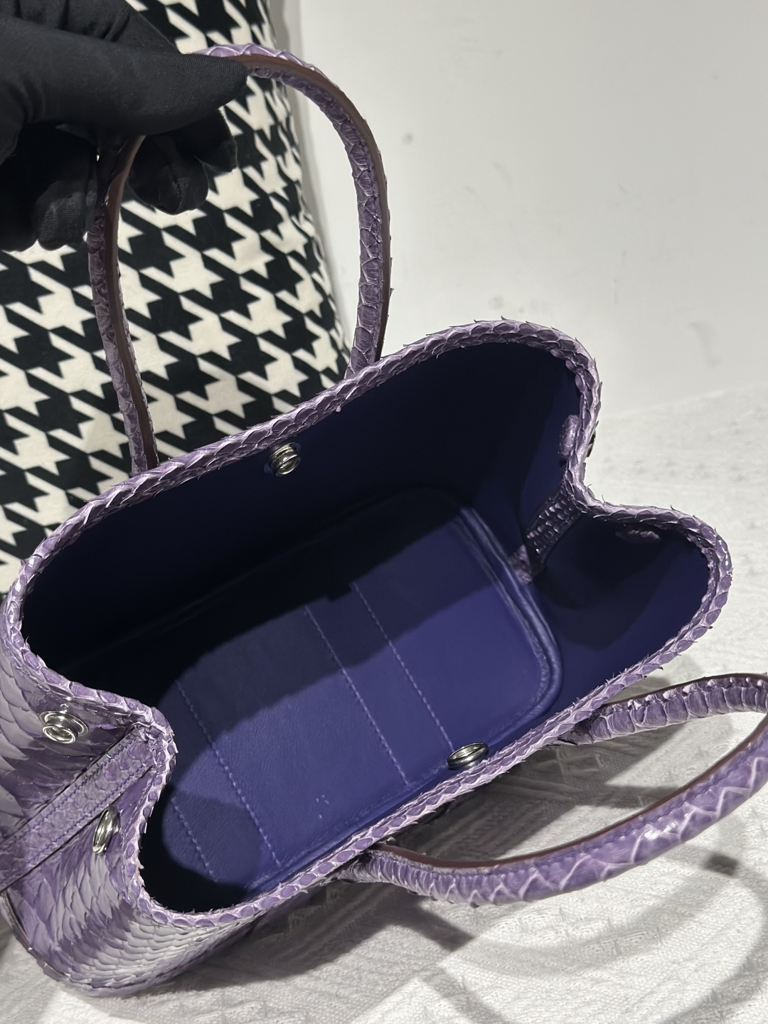 Python Leather Purple 23cm Silver Hardware Garden Tote Bag WPB008 photo 3