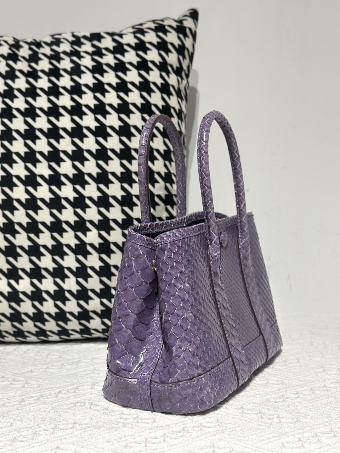Python Leather Purple 23cm Silver Hardware Garden Tote Bag WPB008 photo 4