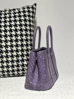 Python Leather Purple 23cm Silver Hardware Garden Tote Bag WPB008 image 5