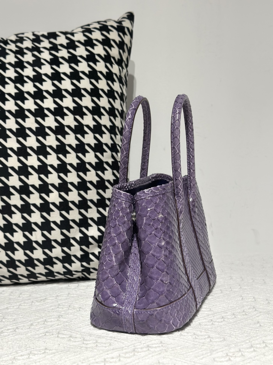 Python Leather Purple 23cm Silver Hardware Garden Tote Bag WPB008 photo 5