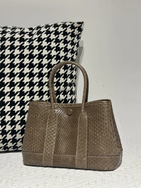 Python Leather 23cm Silver Hardware Garden Tote Bag WPB009