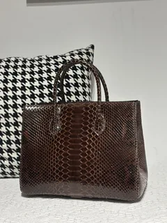 Python Leather Brown Silver Hardware Bag Collection WPB019 image 1